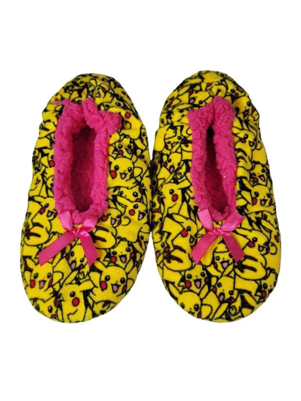 Nintendo Pokemon Pikachu Grippers Slippers Yellow Booties Faux Shearling READ